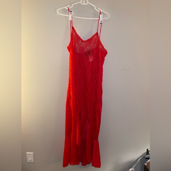 Intimates Sleepwear Vintage Red Lace Long Lingerie Night Gown Broken Strap Poshmark